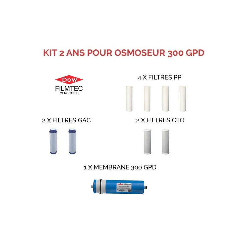 Osmoseur DOM PURE 5 étages de filtration Bas Débits (dommestique) avec  réservoir 14 litres et robinet HxLxP = 440x400x140mm