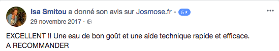 Avis d'un utilisateur d'osmoseur sur Facebook