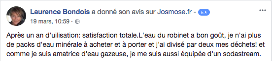 Avis d'un utilisateur d'osmoseur sur Facebook