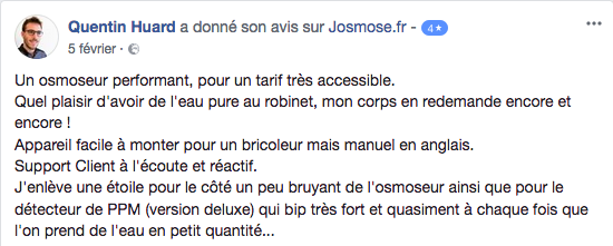 Avis d'un utilisateur d'osmoseur sur Facebook