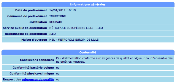 Critères eau potable